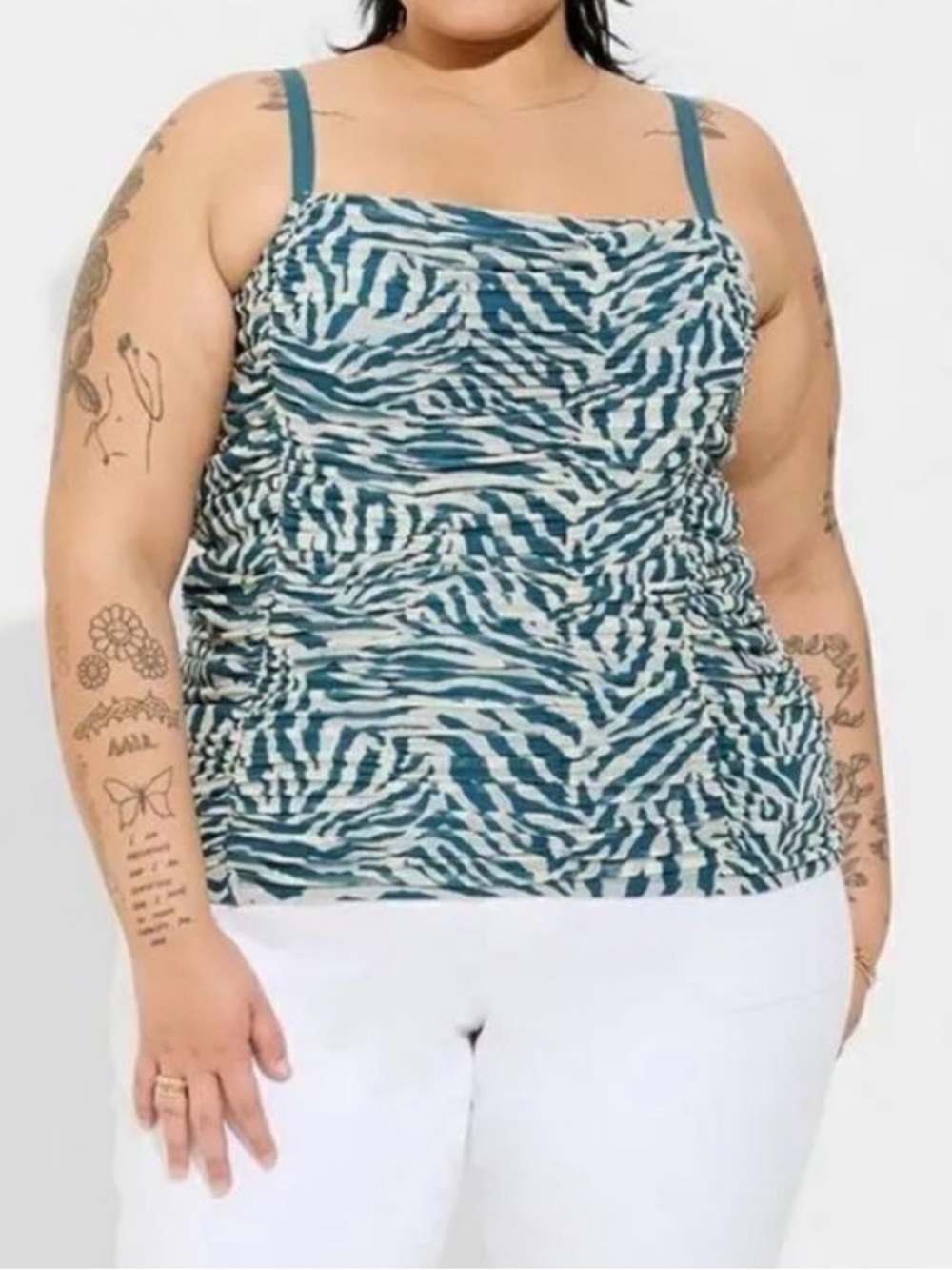 Torrid women’s  Teal Zebra-Print Ruched Cami size 1